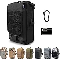 Tactical Molle Utility Pouch - EDC Phone Holder With USA Patch & Carabiner (Night Camo)