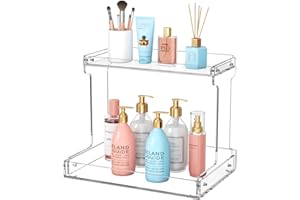 AITEE 2-Tier Bathroom Counter Organizer Acrylic Bathroom Countertop Organizer Clear Bathroom Organizer Shelf Vanity Tray Cosmetic Skincare Home Storage Organization for Bathroom Kitchen Bedroom