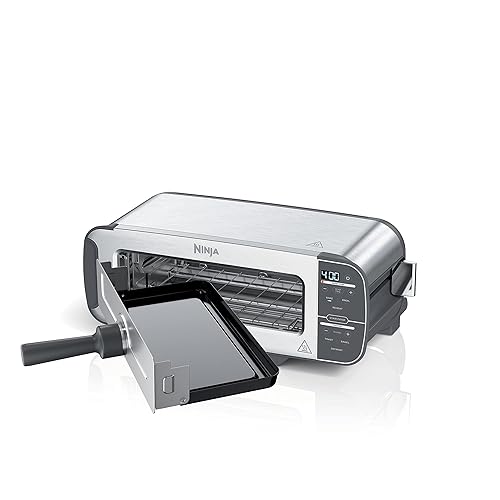 Ninja ST101 Foodi 2-in-1 Flip Toaster, 2-Slice Capacity, Compact Toaster Oven, Snack Maker, Reheat, Defrost, 1500 Watts, Stainless Steel, 6 Functions