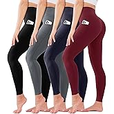 4 Pack High Waisted Leggings for Women - No See Through Tummy Control Cycling Workout Yoga Pants Reg & Plus
