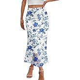 MEROKEETY Women's Summer Floral Mesh Midi Skirt 2026 Casual Trendy High Waist Ruched Boho Skirts