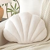 Znhinery Shell Pillow, Seashell Throw Pillow with Soft Rabbit Plush for Couch Bed, Shell Shaped Decorative Ocean Pillow Stylish Beach Cushion Room Aesthetic Home Decor