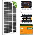 ECO-WORTHY Solar Panel Kit with Battery and Inverter : 100 Watt 12 Volt Solar Panel + 30A Charge Controller + 50Ah Lithium Battery + 600W Premium Solar Inverter +Solar Cables