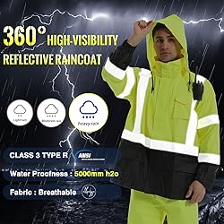 SKSAFETY Hi Vis Reflective Work Rain Jacket for Men