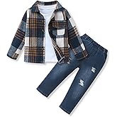 FoWear 3Pcs Toddler Boy Clothes Botton Down Shirt and T-Shirt with Pants Toddler Boys Winter Clothes