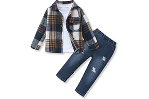 FoWear 3Pcs Toddler Boy Clothes Botton Down Shirt and T-Shirt with Pants Toddler Boys Winter Clothes