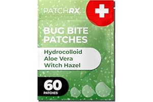 PATCHRX Bug Bite Patches (60 Pack) Mosquito Bite Itch Relief for Kids (Hydrocolloid, Aloe Vera & Witch Hazel, Mosquito Patches for Skin, Bug Bite Itch Relief Stickers for Insect Bites (Skin Friendly)