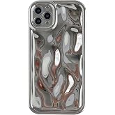 Caseative for iPhone 11 Pro Max Case, Light Silver | Water Ripple Wave Meteorite Bubble Pattern Chrome Plating Soft
