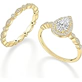 EAMTI 1.5CT 925 Sterling Silver Bridal Ring Sets 14K Gold Plated Teardrop CZ Engagement Vintage Pear Promise Rings Marquise Wedding Bands for Women Size 3-11