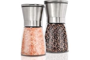 Gulex® Salt and Pepper Grinder Set Pepper Mill, Sea Salt Shaker Refillable, Adjustable Coarseness, Stainless Steel with Ceramic Rotor (Set of 2)