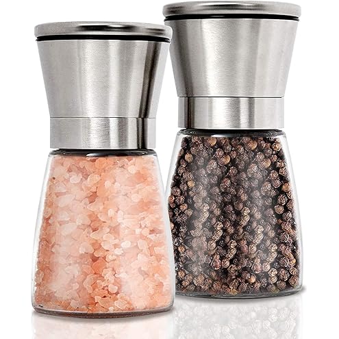 Gulex® Salt and Pepper Grinder Set Pepper Mill, Sea Salt Shaker Refillable, Adjustable Coarseness, Stainless Steel with Ceram