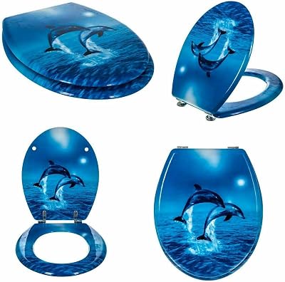 Optimal Products MDF Toilet Seat Jumping Dolphin Design Soft Close Stainless