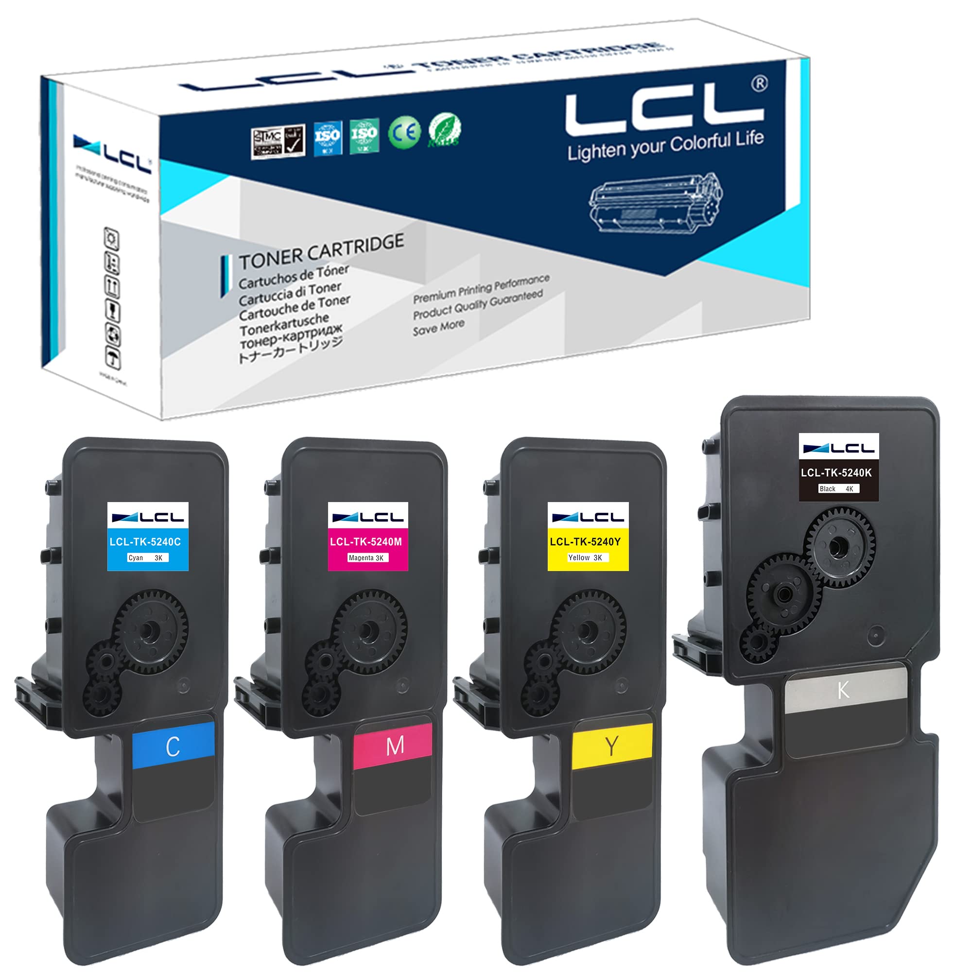 LCL Compatible Toner Cartridge TK-5240 TK-5240K TK-5240C TK-5240M TK-5240Y 1T02R70NL0 1T02R7CNL0 1T02R7BNL0 (4 KCMY) Replacement for Kyocera ECOSYS M5526 M5526cdw M5526cdn P5026 P5026cdn P5026cdw