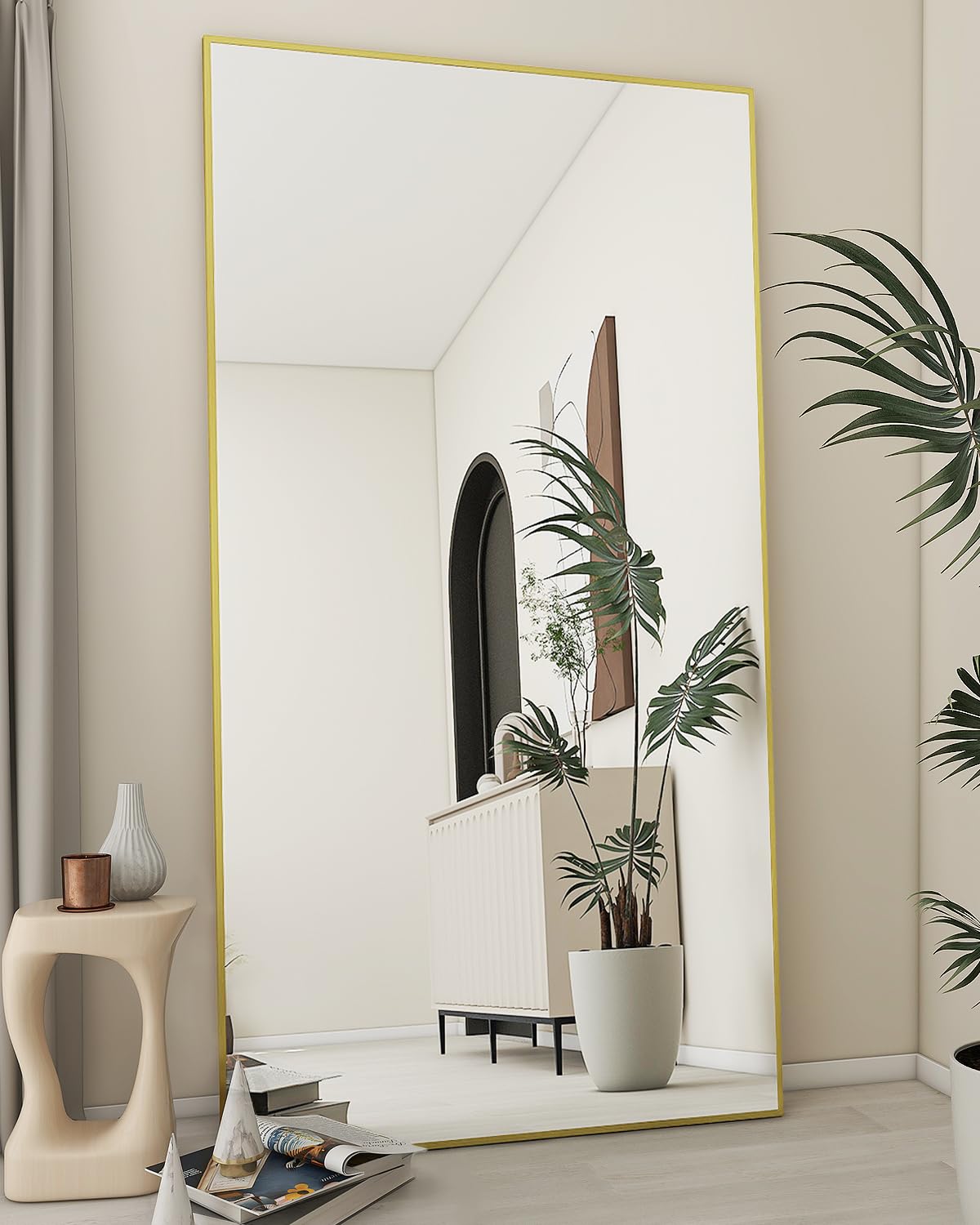 Koonmi 76"x34" Floor Mirror Full Length, Bedroom Floor Body Mirror with Stand, Large Gold Mirror, Leaning, Standing or Hanging Horizontally/Vertically