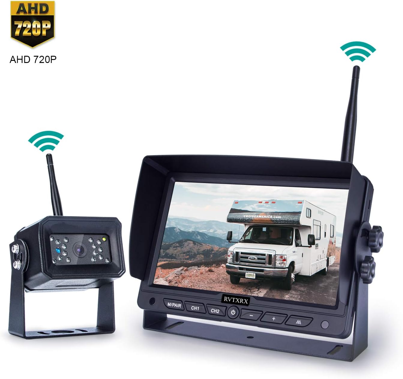 Digital Wireless Backup Camera Kit, 7 Inch Display and 720P HD Resolution, Wide Angle Rear View Camera with Night Vision, 190ft Wireless Reverse Camera System Suitable for Truck, Motorhome, 5th Wheel