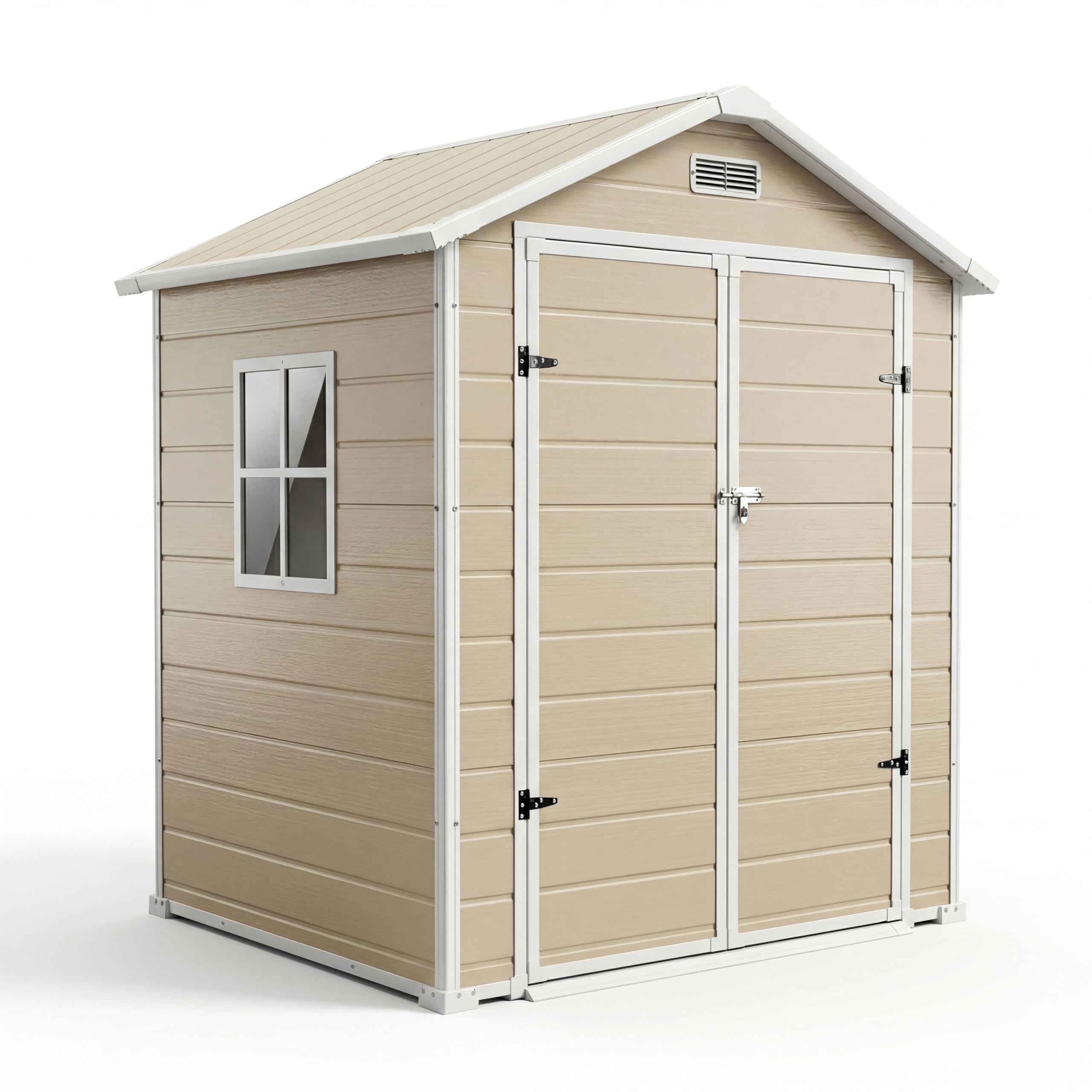 Photo 1 of **PARTIAL SET** 6x4 FT Outdoor Storage Shed with Floor, Plastic Resin Garden Shed with Window & Sloping Roof & Lockable Door for Patio Backyard Garden, Lawn Mower, Bike, Tool Storage