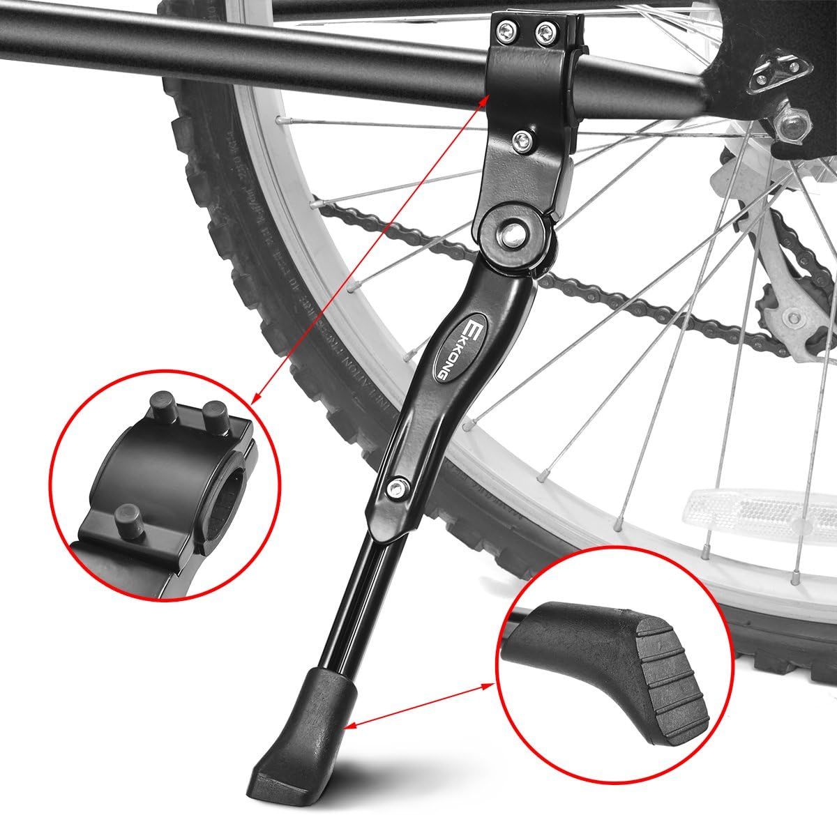 EKKONG Mountain Bike Kickstand, Adjustable Aluminum Alloy Bicycle Kickstand Side Kickstand rear kickstand with Anti-slip Rubber Foot for Bike 24" - 29"