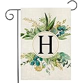 Monogram Garden Flag For Outside, Monogram Letter H Garden Flags 12x18 Double Sided Floral Spring Garden Flags Family Last Name Initial Small Burlap Flag For Yard And Garden Decor (H)
