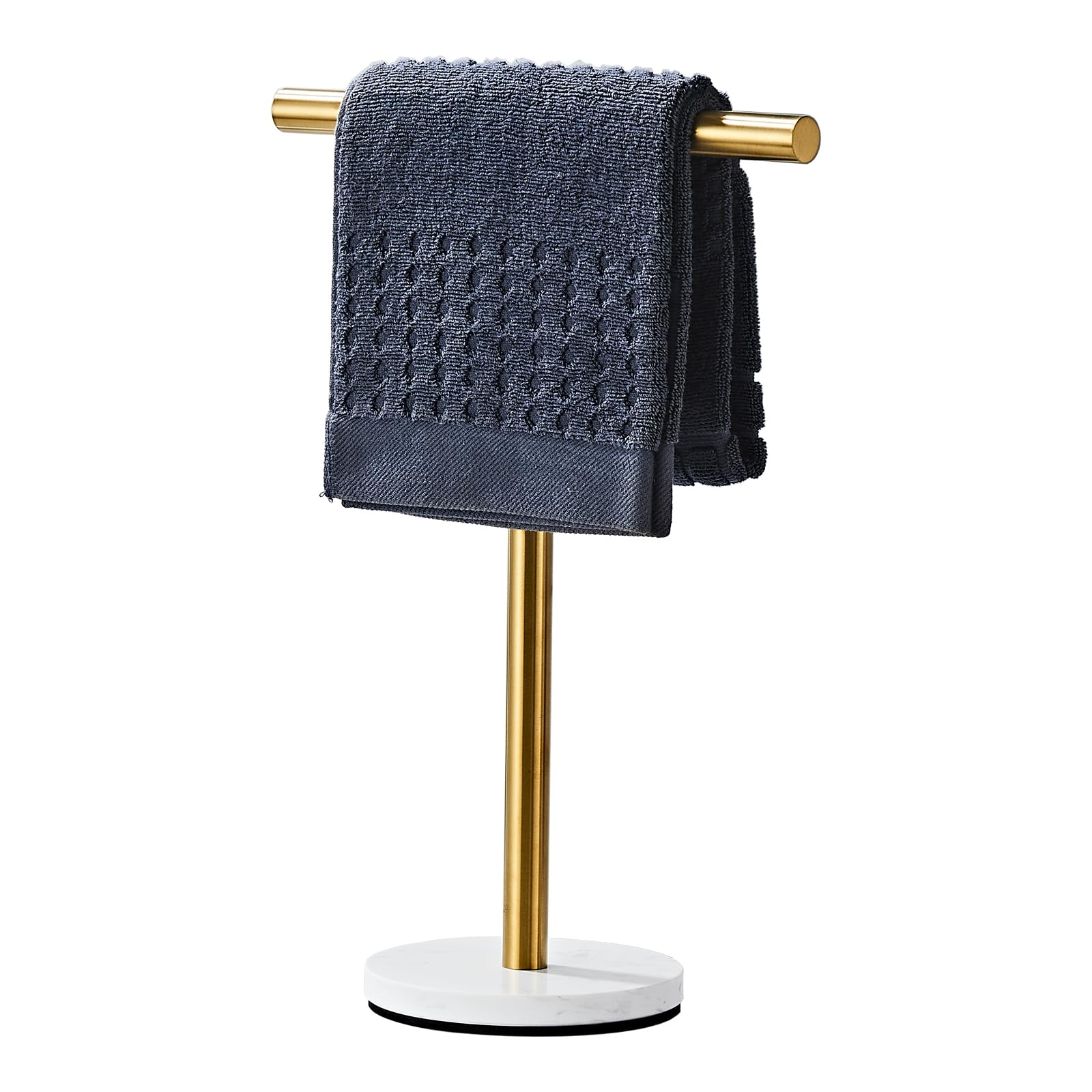 Photo 1 of Hand Towel Holder, 15 Inch T-Shape Freestanding Towel Rack Stand for Bathroom & Kitchen Countertop with Brushed Gold Finish and Marble Base