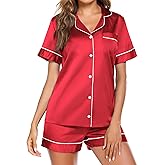 Ekouaer Pajamas for Women Set Silk Satin Pjs Button Down Sleepwear Summer Loungewear Top and Shorts Lounge Set S-XXL