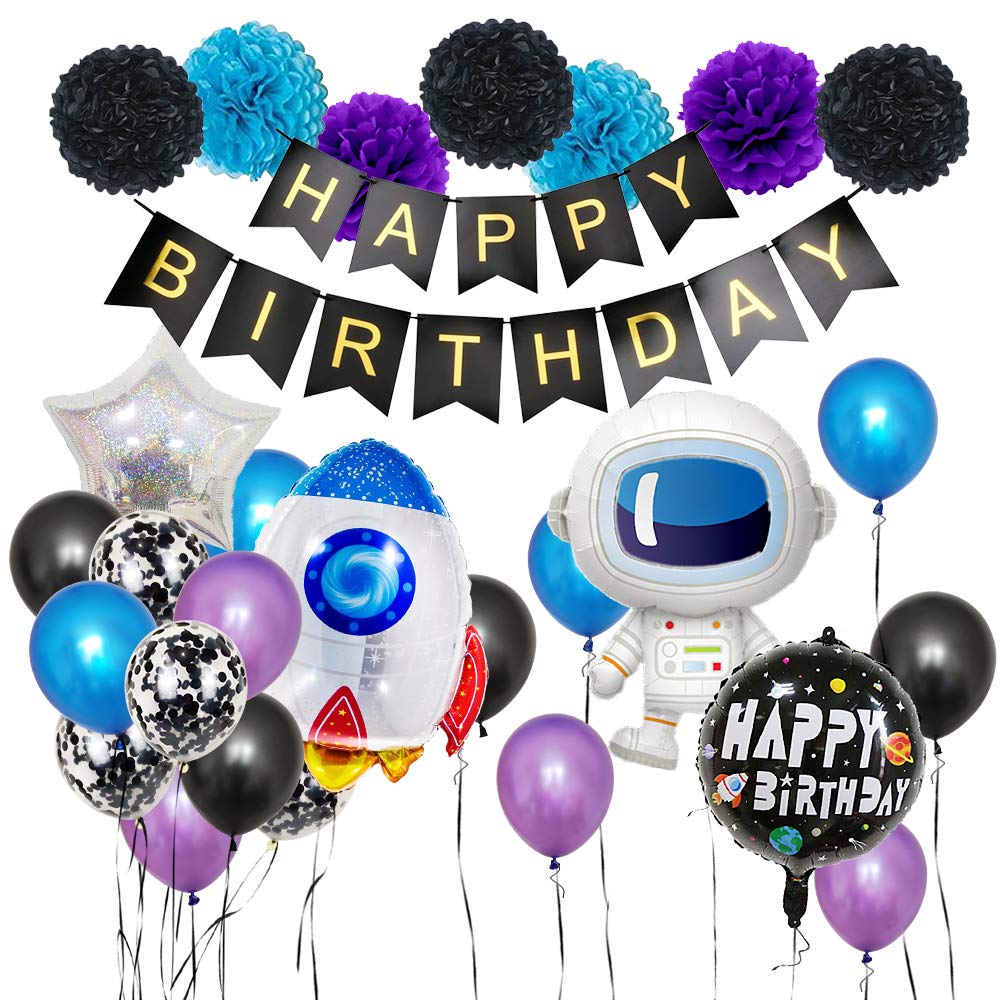 3 Outer Space Hanging Decorations Boys Birthday Party Decor Blue