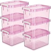 Wenqik 6 Pack Colorful Plastic Storage Bins with Lids 4 Quart Small Storage Latch Box Stackable and Nestable Clear Organizer Bins with Latching Handle and Buckle for Organizing(Pink)
