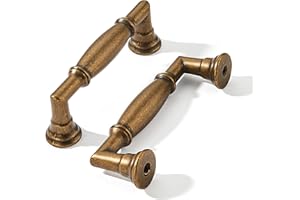 khtumeware 2 Pack 3 Inch(76mm) Antique Brass Cabinet Pulls Heavy Duty Solid Vintage Brass Cabinet Handles Kitchen Antique Bronze Cabinet Hardware for Cupboard Drawer Handles