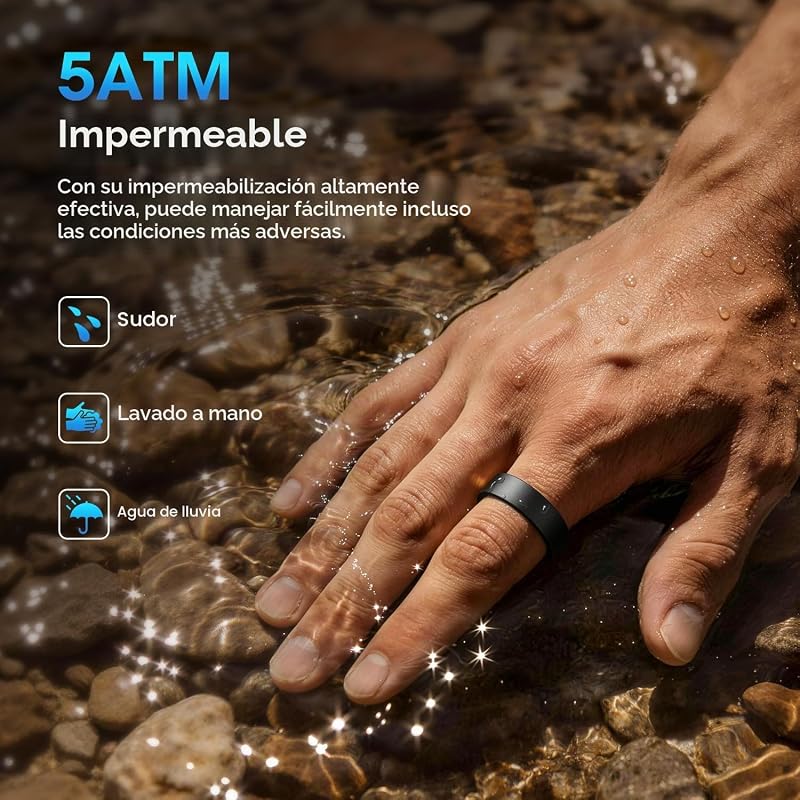 Anillo Inteligente Hombre Mujer, Smart Ring con Control por Gestos, HRV/Pulsometro/SpO2/ Sueño, 170+ Modos Deportivos Anillo de Fitness con 5ATM Impermeable, iOS Android (Negro, 11) — foto 8 de 8