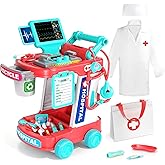 Doctor Kit for Kids, Pretend Doctor Playset for Toddlers with Cart, Costume and Stethoscope, Role Play Medical Toy for Girls Boys Toddlers 3-8 Birthday Gifts (Pink)