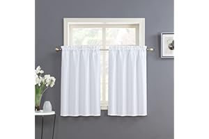 Home Queen White Water Resistant Bathroom Window Curtain, Waffle Textured Half Tier Curtains for Kitchen Cafe, 36" W X 45" L Inches, Set of 2