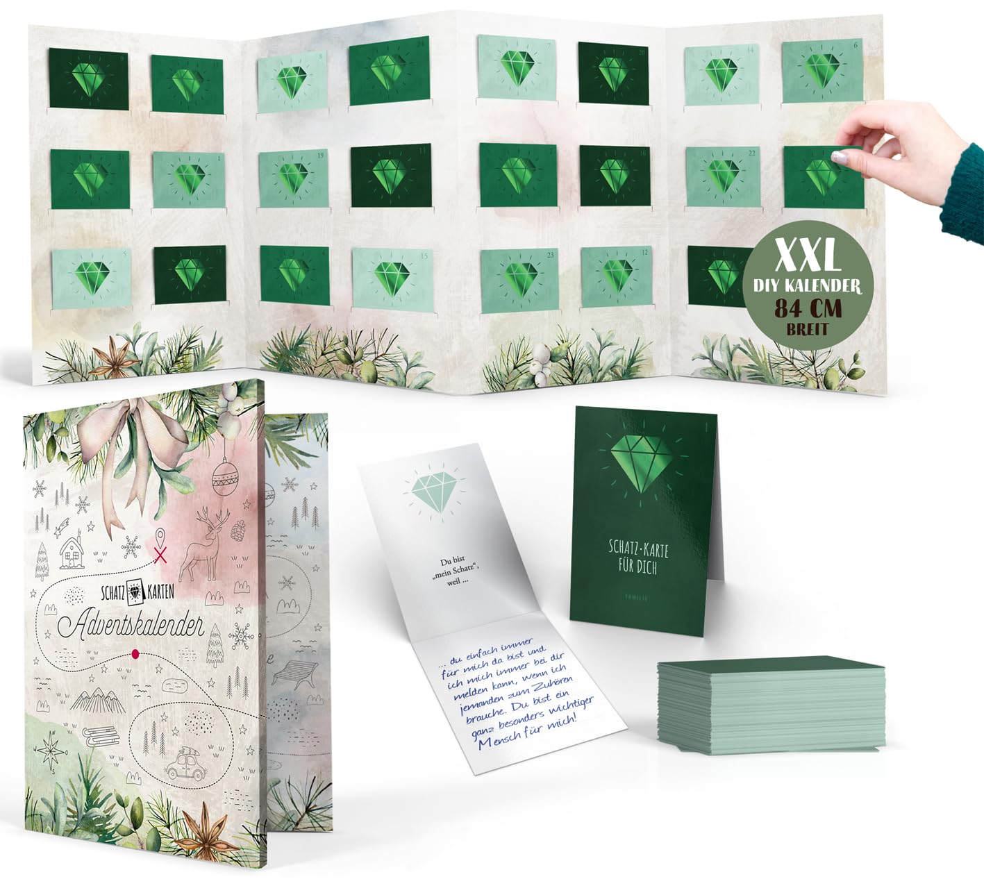 Fruitprints - Treasure Cards Advent Calendar to Fill in for Adults as a Gift - 24 Personal Messages (Family 01 - Green)