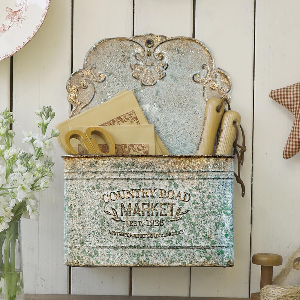 Photo 1 of Chadechimo Hanging Wall Storage Baskets, Metal Hanging Baskets for Mail, Files, Books, Flowers & Accessories, Rustic Wall-Mounted Organizer for Entryway, Kitchen, Office, French Farmhouse Decor(Grey)