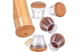 GEMOWN 32Pcs Chair Leg Floor Protectors for Hardwood Floors - Silicone Felt Furniture Pads - Chair Leg Caps - Clear Rubber Chair Sliders - M(Fit:0.8"-1.1")