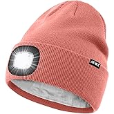 ATNKE LED Lighted Beanie Hat,USB Rechargeable 4 LED Running Headlamp Lined Fleece Cap with Light Gift for Men and Women