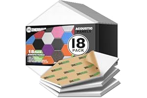 ZHERMAO 18 Pack Sound Proof Foam Panels for Walls, 12"X10"X 0.4" Self Adhesive Acoustic Panels, High-Density Soundproof Wall Panels Eco-Friendly, Sound Panels for Recording Studio, Home & Office (White)
