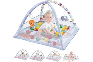 ITEFDTUTNE Baby Play Gym, 9-in 1 Tummy Time Mat with 5 Sensory Toys, Detachable Anti-Slip Thickening Baby Play Mat for Newborn Infant Toddler to Develop Motor & Cognition