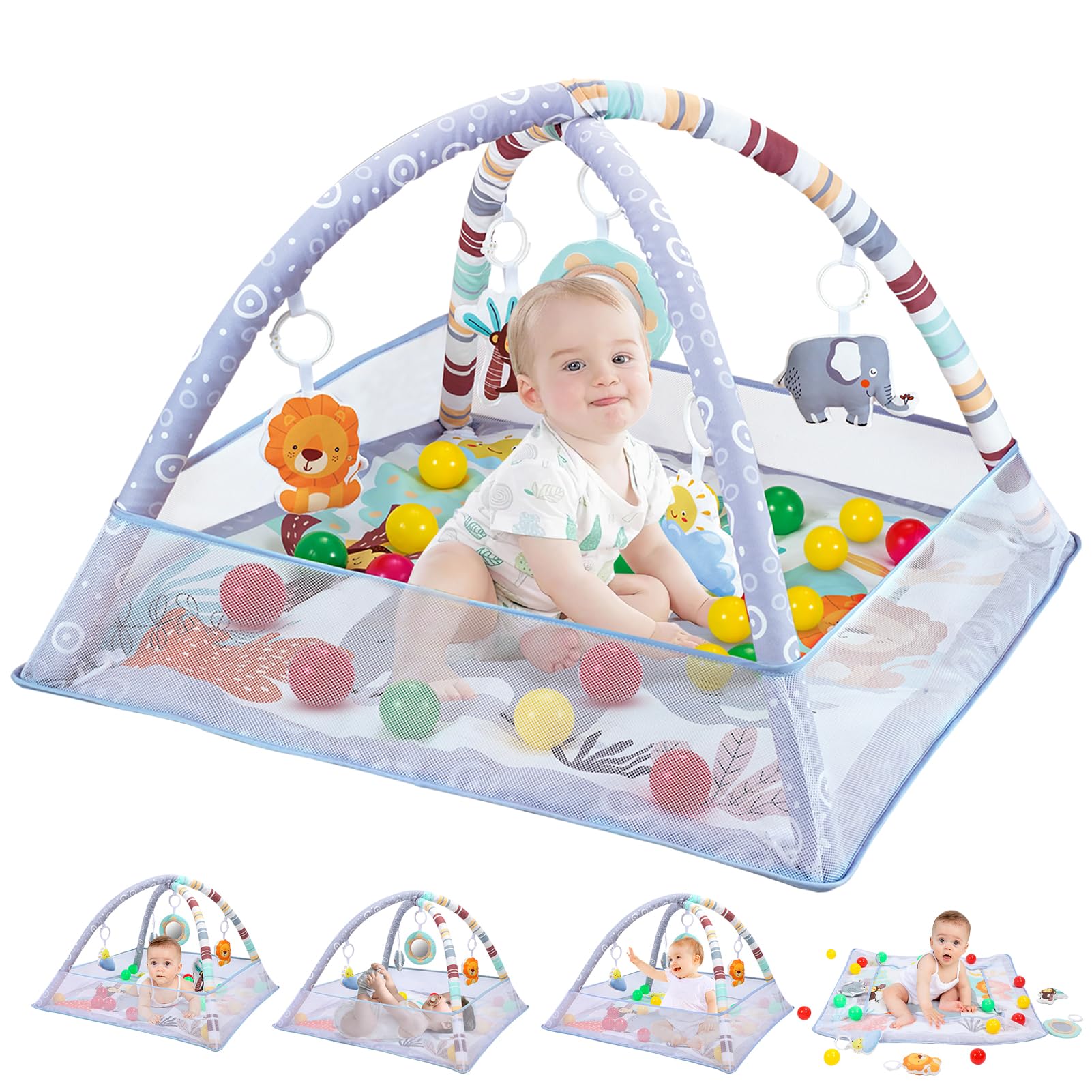 Photo 1 of ITEFDTUTNE Baby Play Gym, 9-in 1 Tummy Time Mat with 5 Sensory Toys, Detachable Anti-Slip Thickening Baby Play Mat for Newborn Infant Toddler to Develop Motor & Cognition