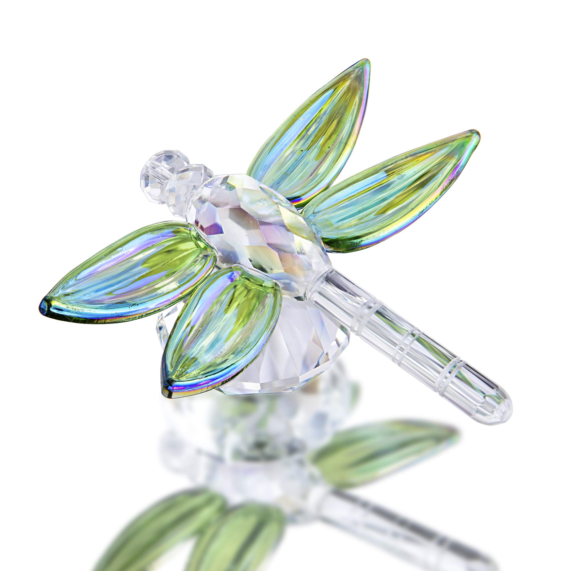 H&D HYALINE & DORA Handmade Crystal Dragonfly Collectible Figurine, Glass Animals Gift Collection, Decorative Paperwight Green