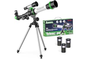 ToyerBee Telescope for Kids, Astronomy Kids Telescope with 3 Eyepieces, Compass & Tabletop Tripod, Portable Refractor Telescope for Astronomy Beginners, Great STEM Space Toys Gift for Kids to See Moon
