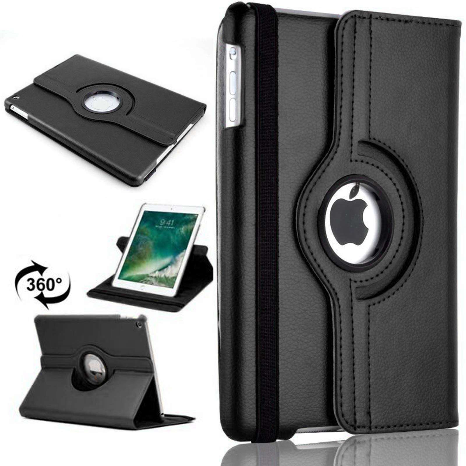 360 Rotating Cover for iPad 2/3/4 (2011/2012) A1395, A1396, A1397, A1416, A1430, A1403, A1458, A1459, A1460 PU Leather Case - Black