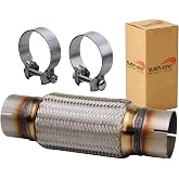 SUISFLXGRO Exhaust Flex Pipe Universal Type 100% Stainless Steel For Heavy Duty and Cars (1 PC, 2.5X8X12 Clamps)