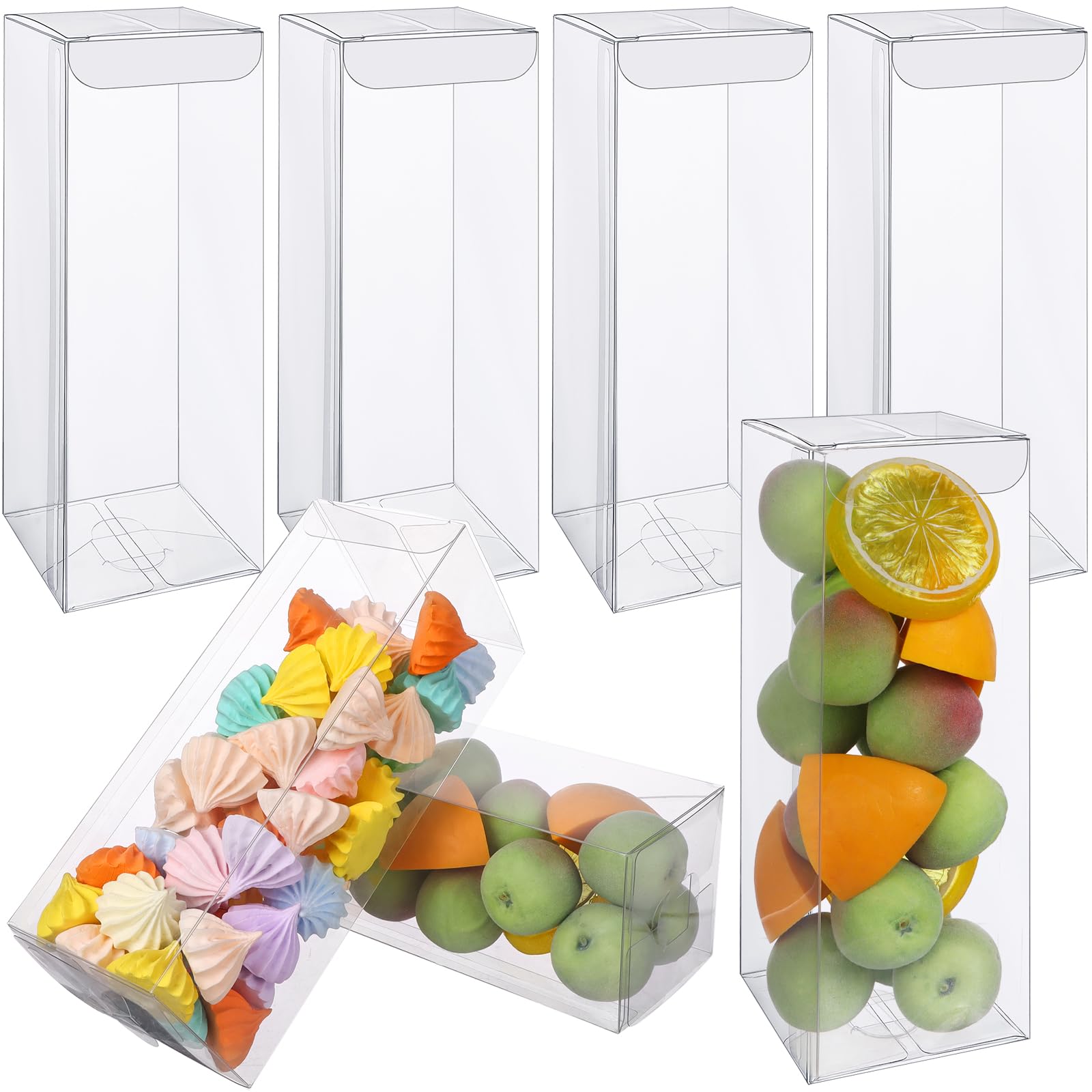 Photo 1 of 100 PCS Clear PET Plastic Storage Boxes 2.5x2.5 x7 Inch Transparent Present Box Empty Containers Rectangle Cube Candy Chocolate Cookies Treat Case for Christmas,Wedding,Party,Baby Shower