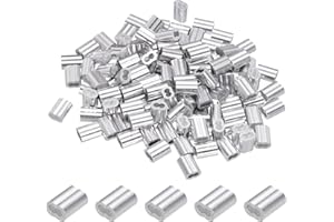 PATIKIL 3/32"/ 2.5mm Aluminum Crimping Loop Sleeves, 120Pcs Cable Crimp Ferrules Wire Rope Sleeves Loops for Rigging Railing,