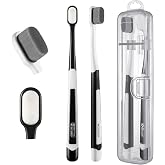 OBrush Ultra Extra Soft Toothbrush for Sensitive Gums, New Japanese 20,000 Micro Fine Nano Bristles Brush for Adults, Pregnant and Elderly, Portable Case for Travel, Black and White Color Pack of 2
