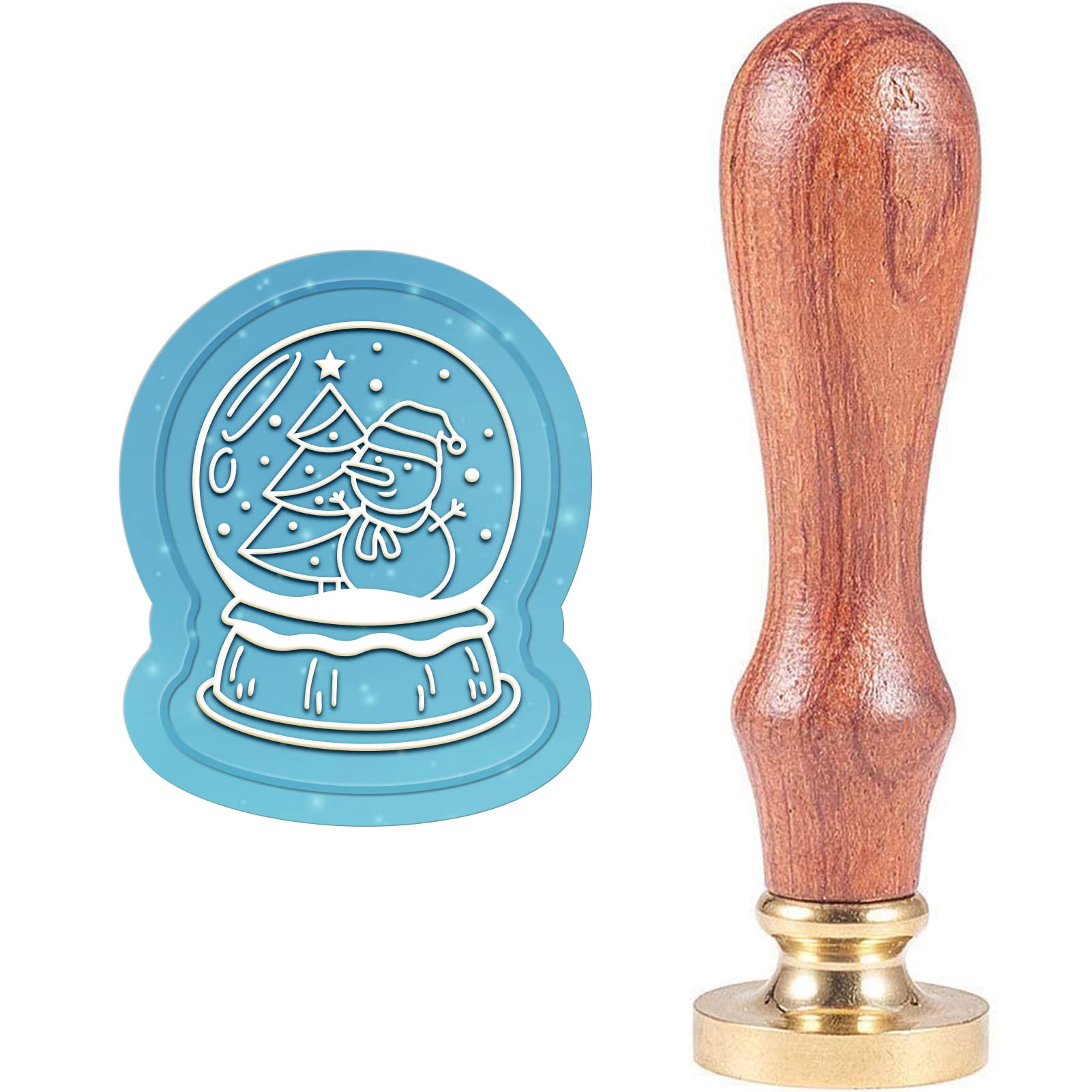 CRASPIRE Crystal Ball Wax Seal Stamp Snowman Christmas Tree Sealing Stamp X'MAS EVE Removable Brass Head Sealing Stamp with Wooden Handle for Christmas Invitations Cards Gift Wrap
