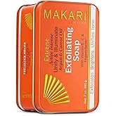 MAKARI Extreme Active Intense Argan & Carrot Oil Exfoliating Soap (7 oz) | Radiance-Boosting Bar | With Apricot Seed Extract & Vitamins C & E | Helps Reveal Smoother-Looking Skin