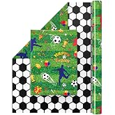 WERNNSAI Soccer Wrapping Paper Boy, 33 ft Birthday Wrapping Paper Roll | Reversible Sports Soccer Print Design, Gift Wrap Paper, Boys Wrapping Paper Bday Party Favor