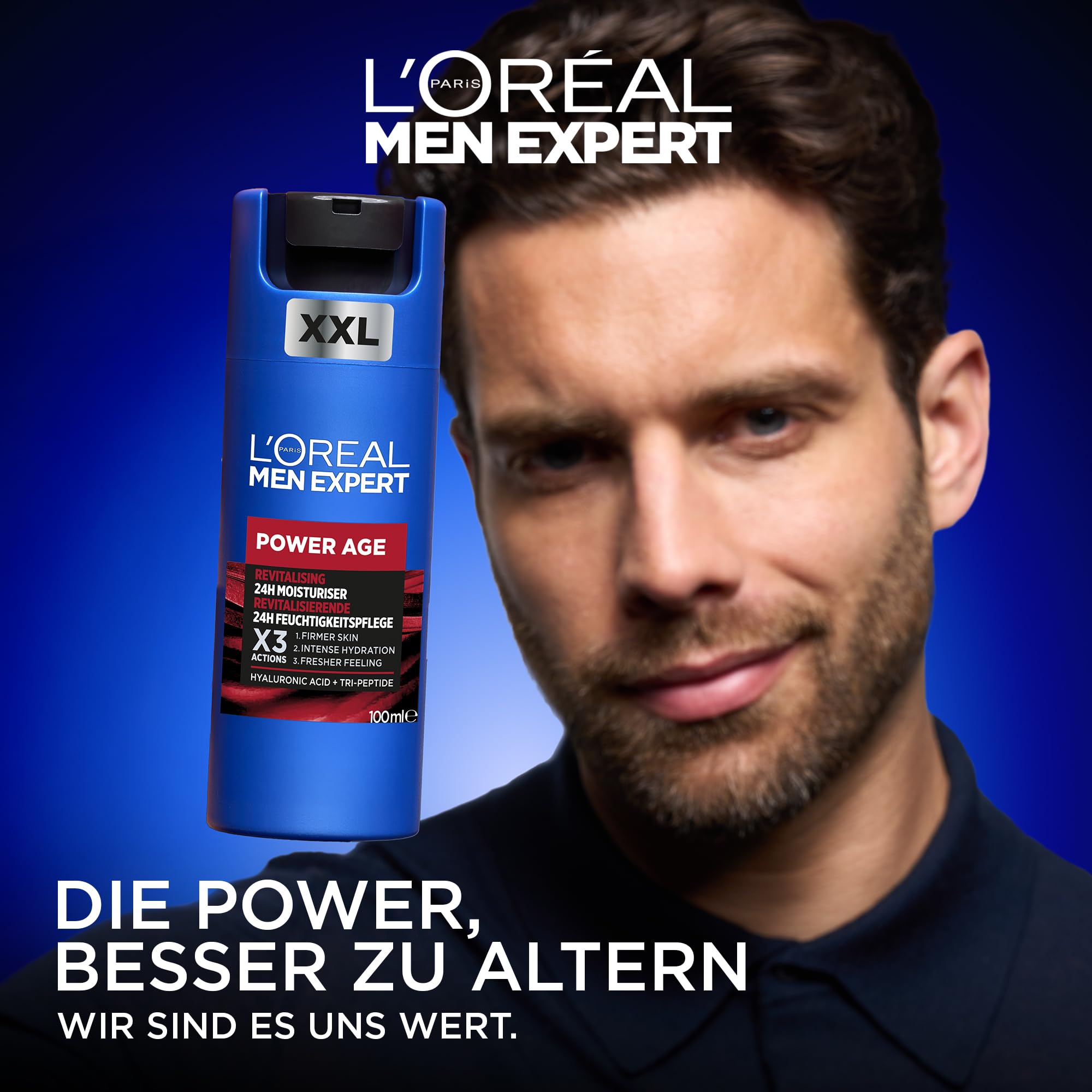 L'Oréal Men Expert Gesichtscreme gegen Falten für Männer, Anti-Aging Feuchtigkeitspflege für müde und matte Haut, Gel-Creme für Herren mit Hyaluronsäure und Tri-Peptide, Power Age, 100 ml 2