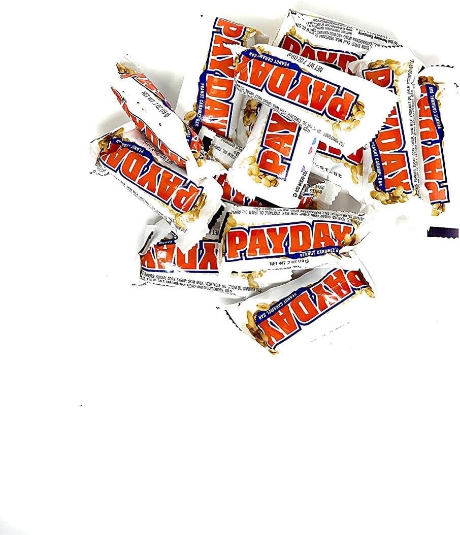 Payday Valentines Chocolate Peanut Caramel Candy Bars 0.7 Oz. Snack Size 3 Pound Candy Bulk