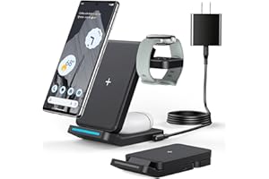 HOUFLODY 3 in 1 Foldable Wireless Charger for Google Pixel Watch 3/2, Charging Stand for Pixel 9 Pro/9 Pro XL/9/8 Pro/8a/8/7/Pro/7/6/Pro and Pixel Buds Pro/2 (Not for Pixel 9 Pro Fold), with QC Adapter, Black